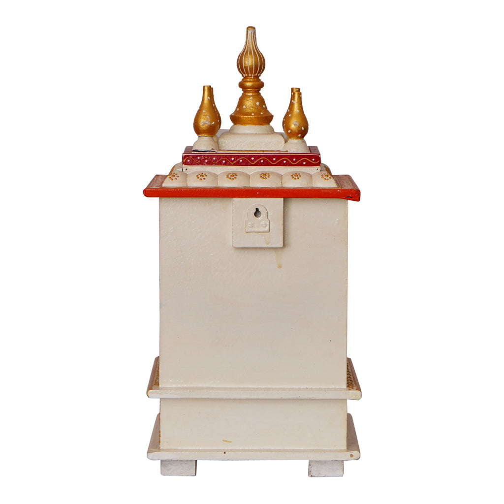 White and Red Wood Pooja Temple/Mandir with Storage Option Kafalo