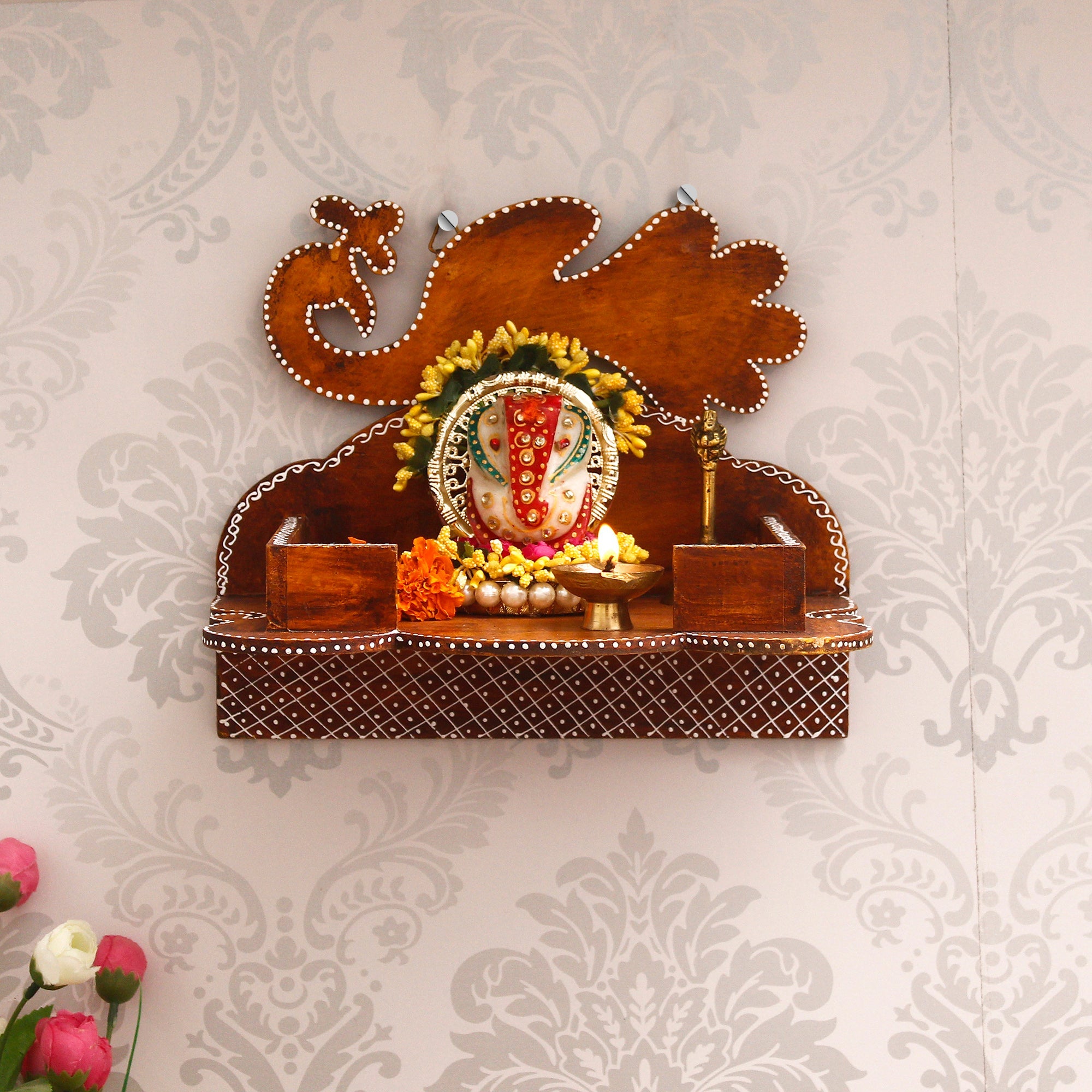 Brown MDF Wooden Pooja Temple/Mandir Kafalo