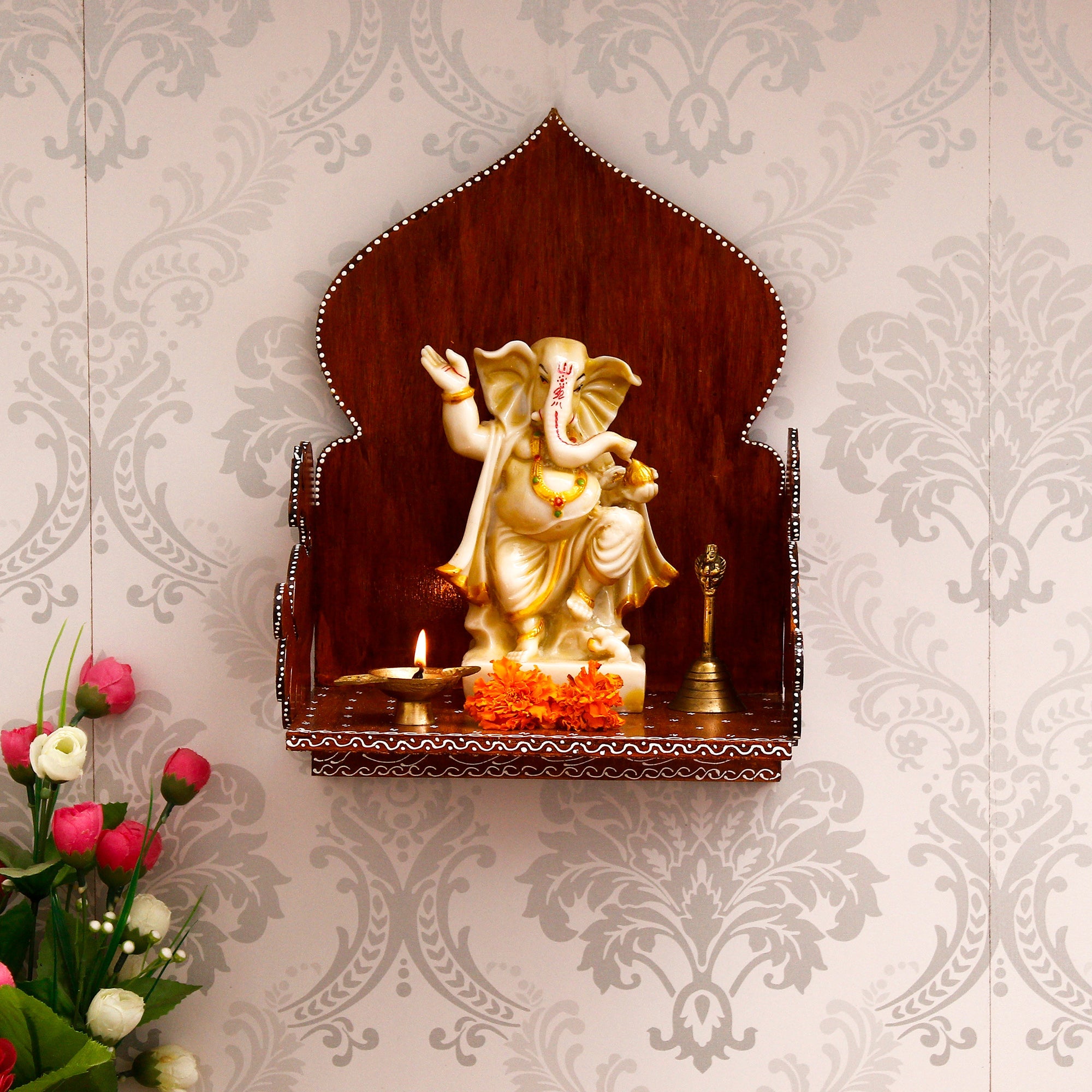 Brown MDF Wooden Pooja Temple/Mandir for Home Wall Hanging Kafalo