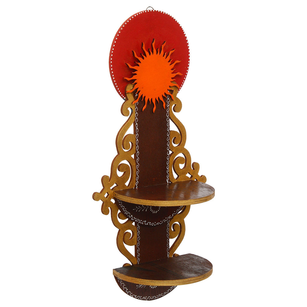 Brown & Red MDF Wooden Pooja Temple/Mandir with Additional Shelf Kafalo