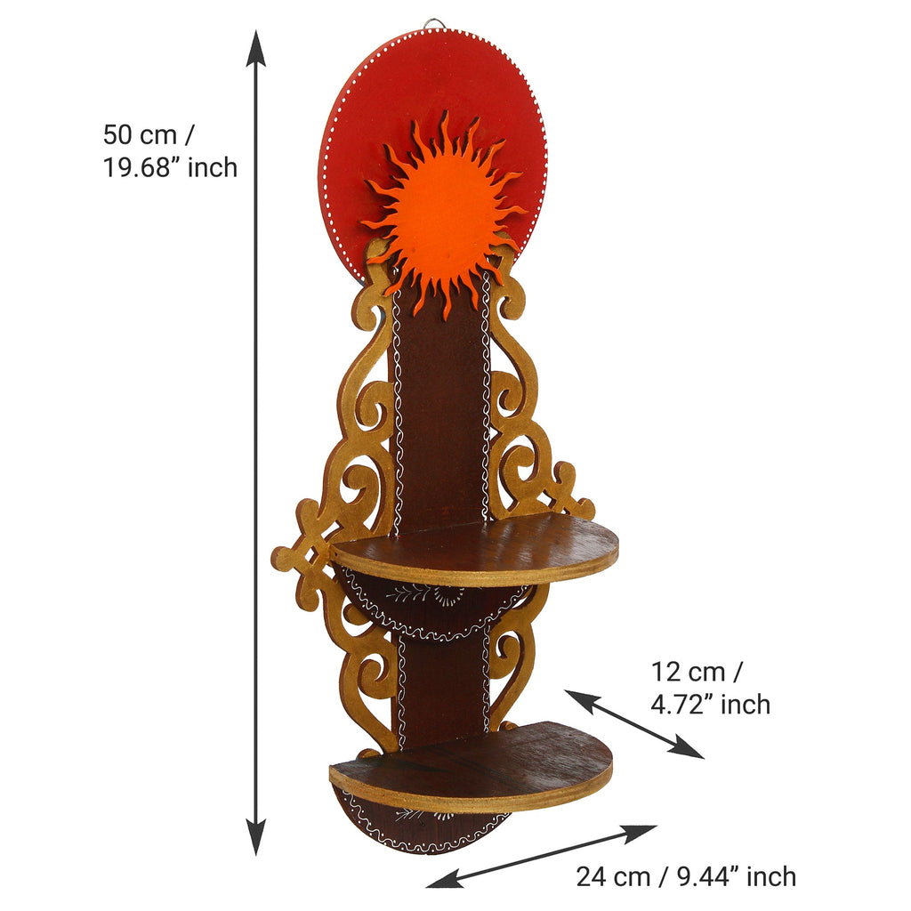 Brown & Red MDF Wooden Pooja Temple/Mandir with Additional Shelf Kafalo