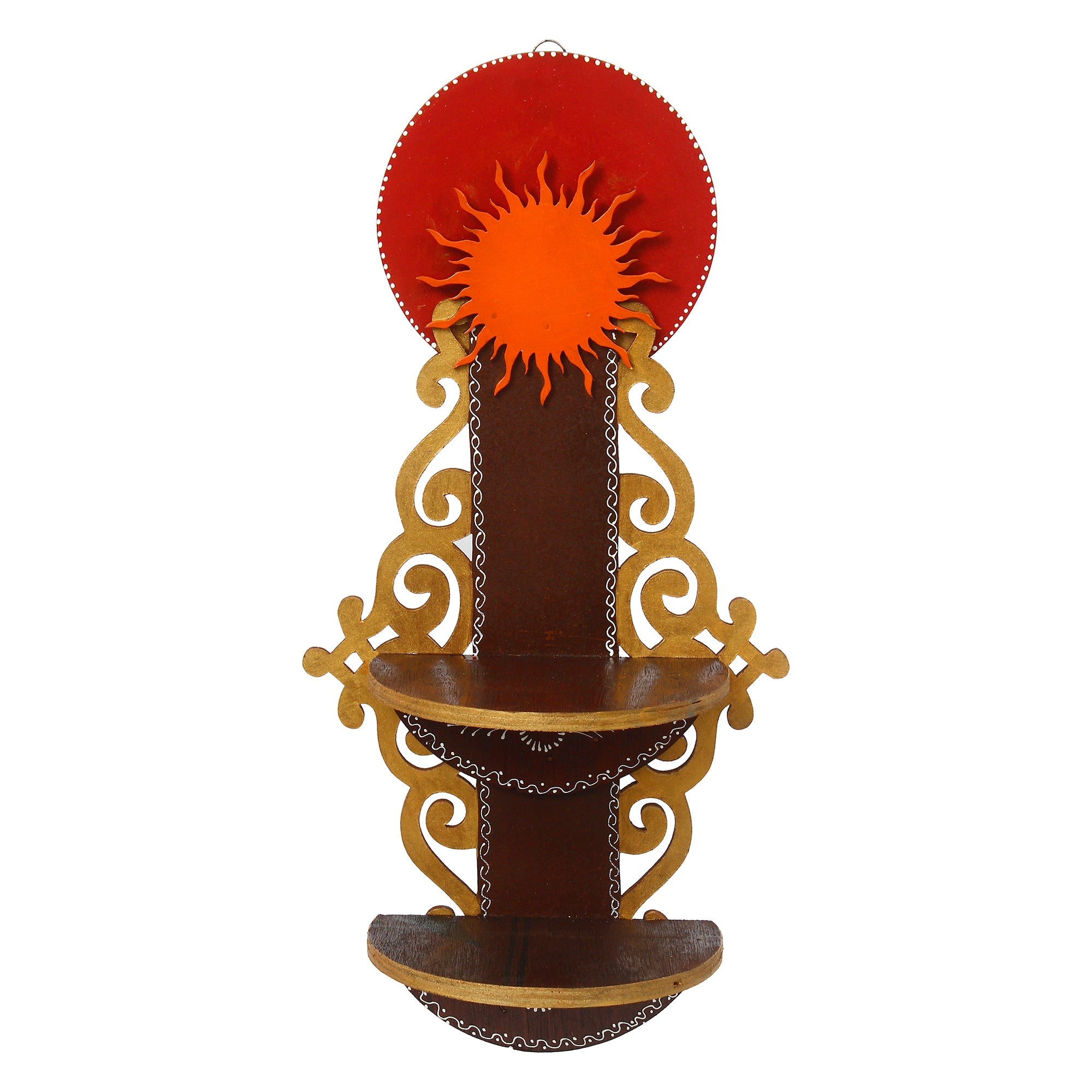 Brown & Red MDF Wooden Pooja Temple/Mandir with Additional Shelf Kafalo