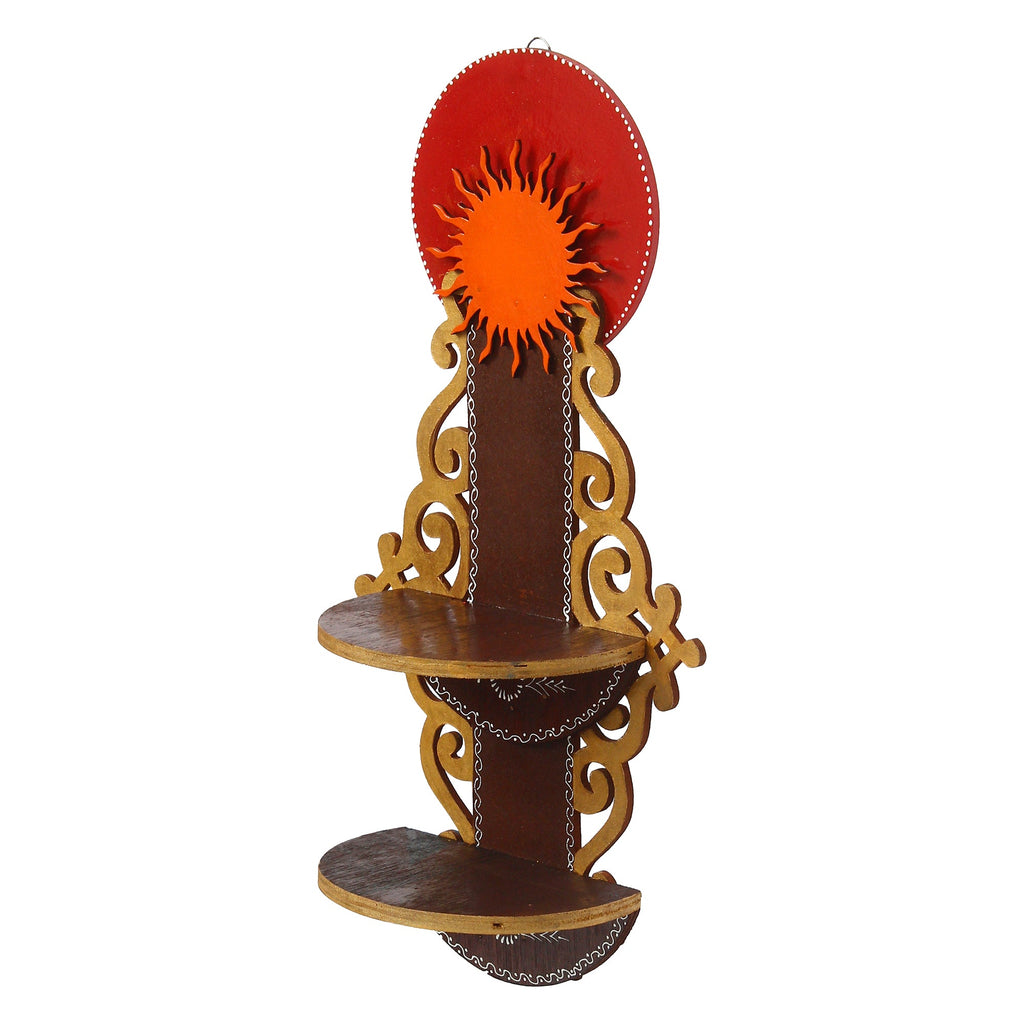 Brown & Red MDF Wooden Pooja Temple/Mandir with Additional Shelf Kafalo