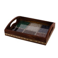 Multipurpose Gemstone Filled Rectangle Brown Wooden Serving Tray Kafalo