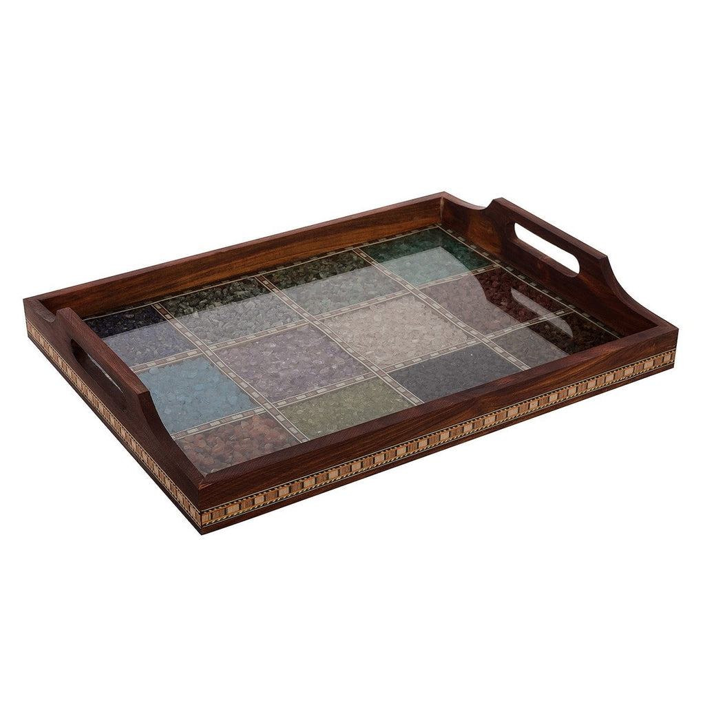 Multipurpose Gemstone Filled 12 Sq Brown Wooden Utility Tray Kafalo