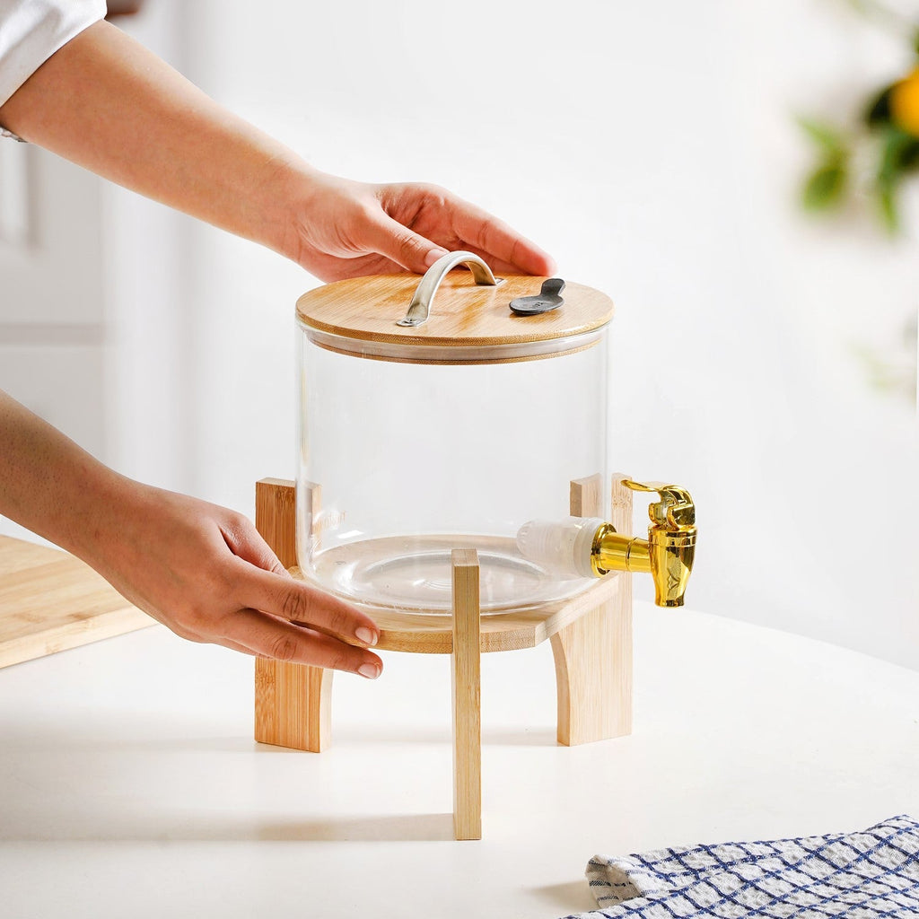 Water Dispenser With Bamboo Stand 2600ml Nestasia