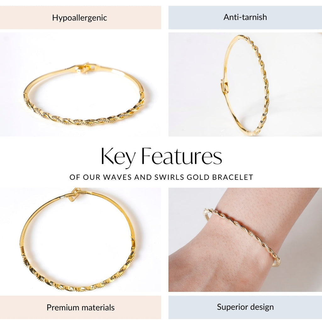 Waves And Swirls Gold Bracelet Nestasia