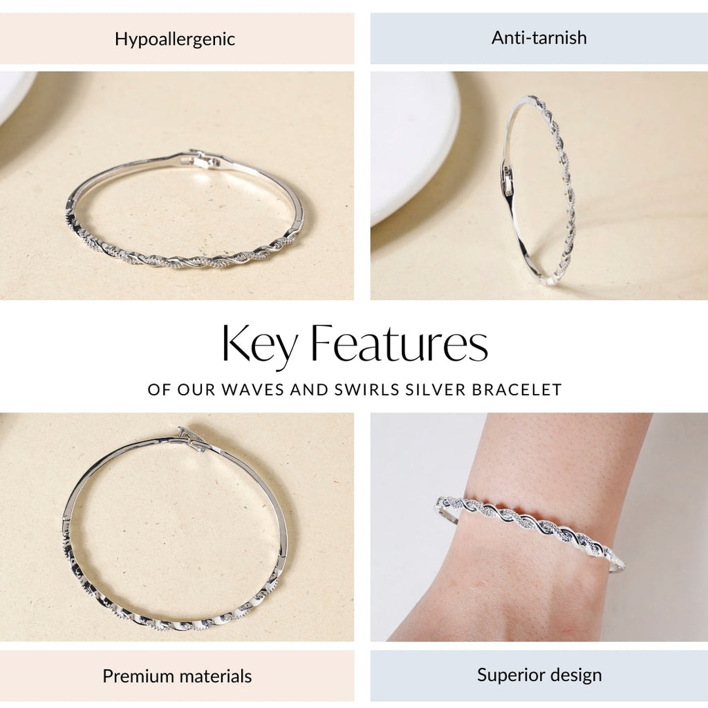 Waves And Swirls Silver Bracelet Nestasia