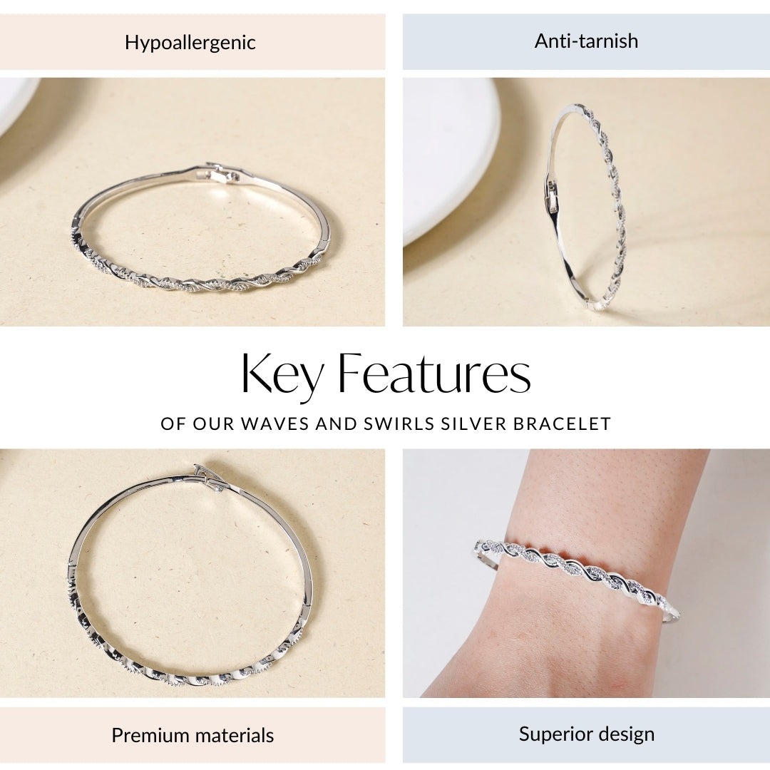 Waves And Swirls Silver Bracelet Nestasia