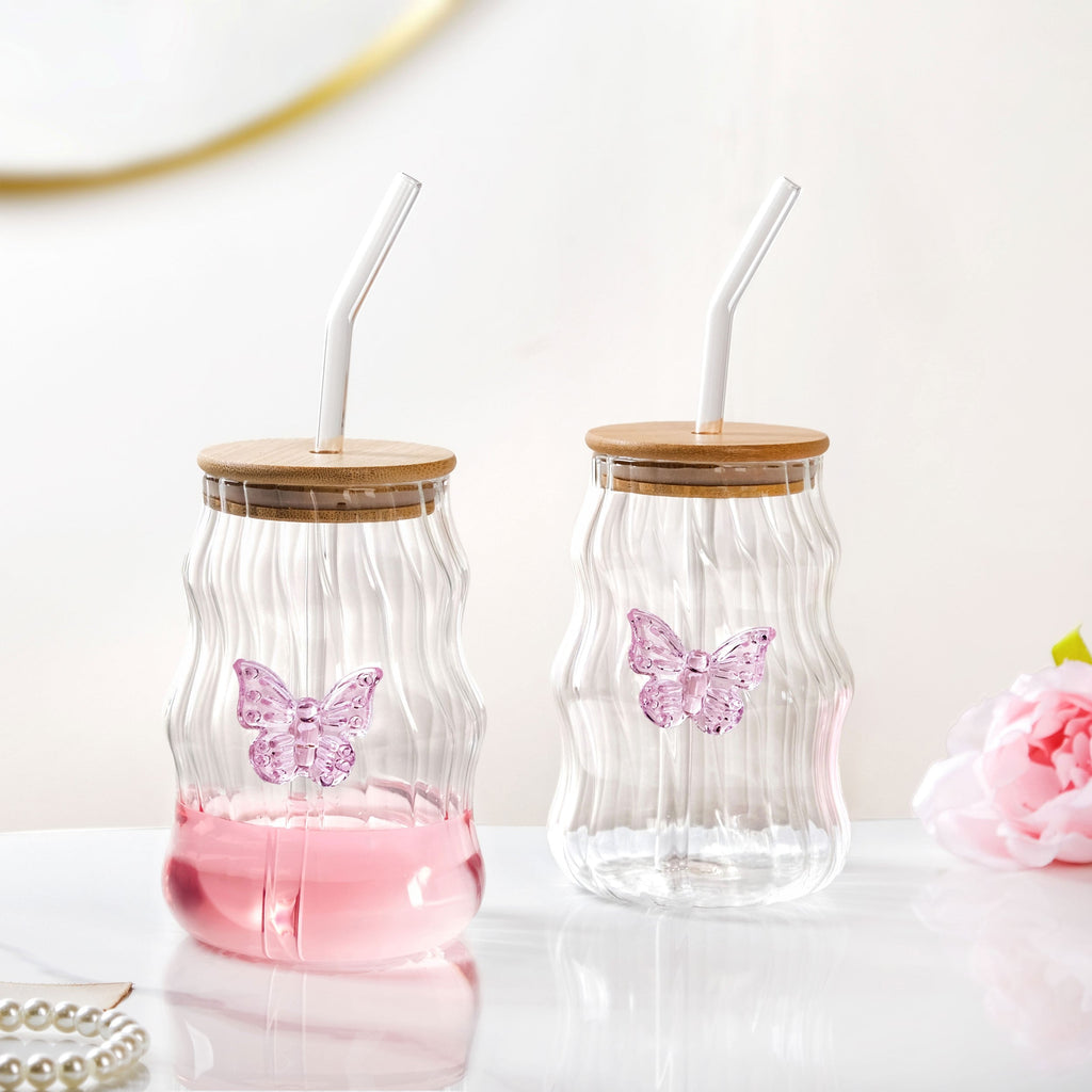 Wavy Butterfly Tumbler With Straw Set Of 2 500ml Nestasia