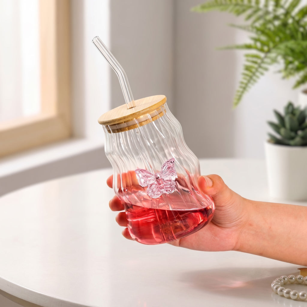 Wavy Butterfly Tumbler With Straw Set Of 2 500ml Nestasia