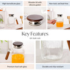 Wavy Glass Pitcher With Wooden Handle 1600ml Nestasia