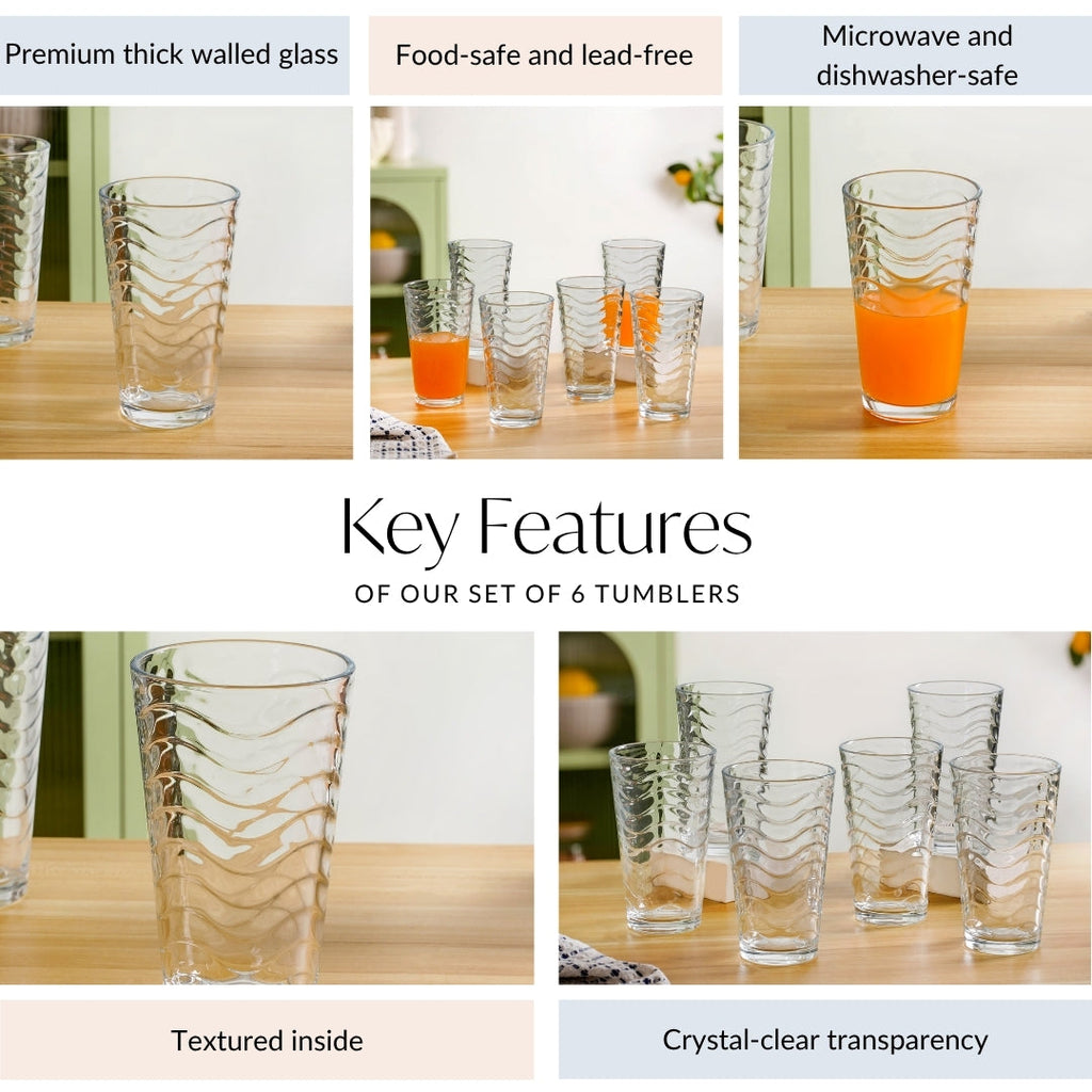 Wavy Tall Tumbler Set Of 6 450ml Nestasia