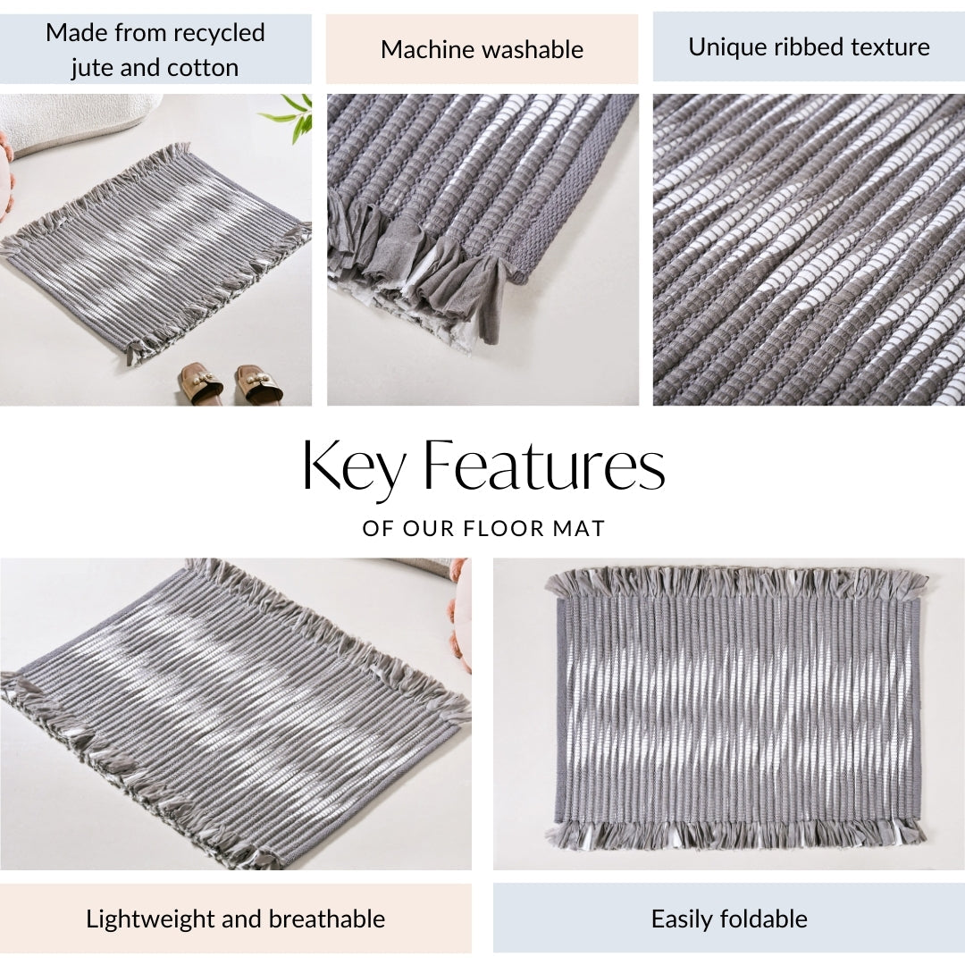 Dark Grey Cotton Weave Floor Mat 85x62cm Nestasia