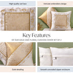 Gold Zari Floral Cushion Cover Set Of 2 Nestasia