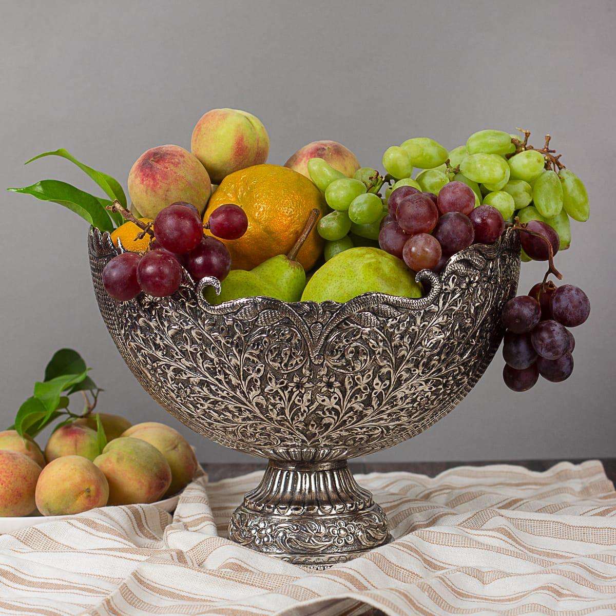 Brass Silver Plated Decorative Basket with Floral Design (7.5 Inch) Vedansh Craft