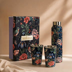 Floral Printed Stainless Steel Bottle And Tumbler Gift Set Of 3 Nestasia