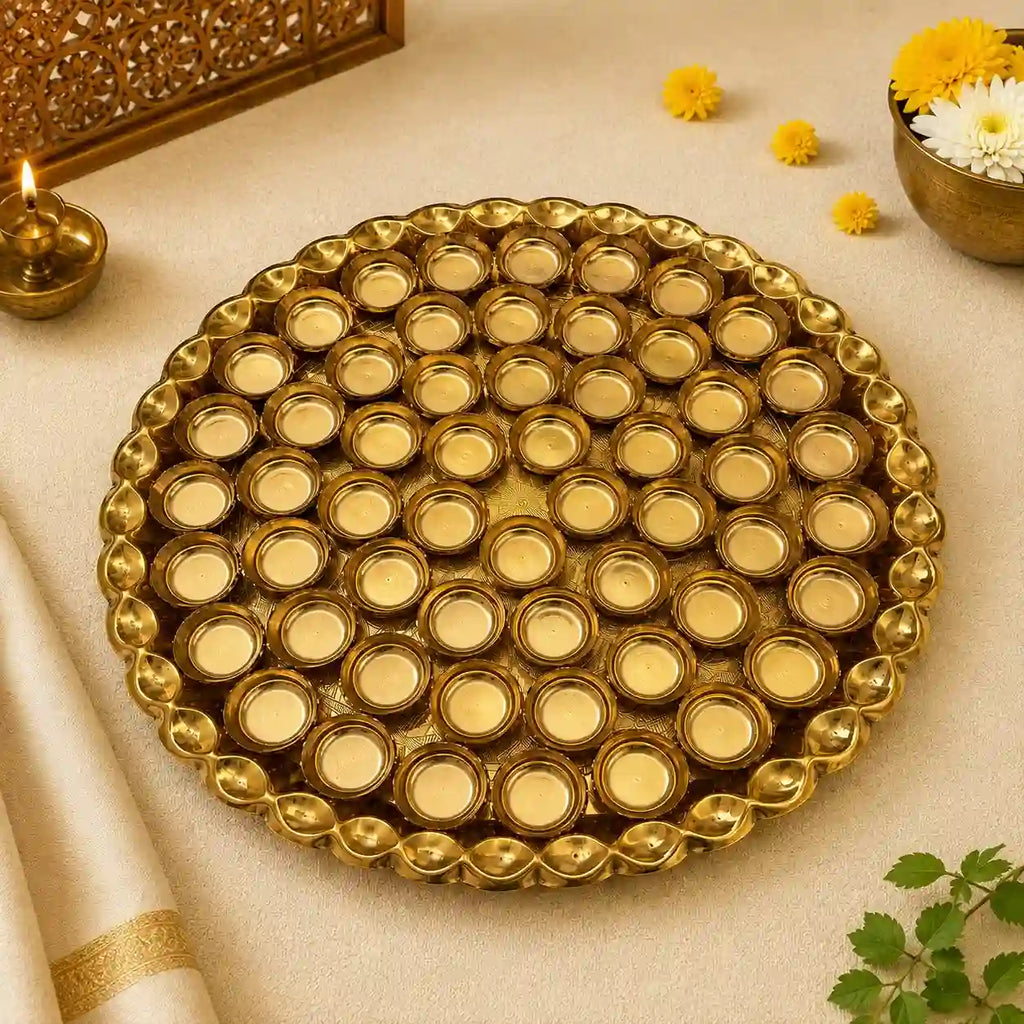 Brass Chappan Bhog Thali With 56 Prasad Bowls Set (23 Inch) Vedansh Craft