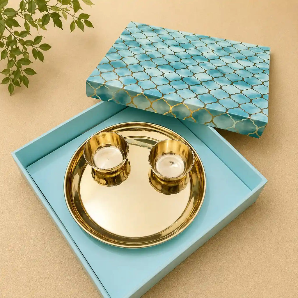 Brass Pooja Thali & Bowl Pair Gift Hamper Vedansh Craft