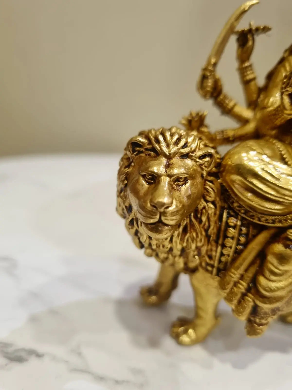 Modern Brass Lightweight Durgaa Murti | A Spiritual Accent for Indian Interiors | Lightweight Brass Durgaa Murti ( Yellow, 5.2 inch)