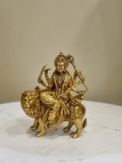 Modern Brass Lightweight Durgaa Murti | A Spiritual Accent for Indian Interiors | Lightweight Brass Durgaa Murti ( Yellow, 5.2 inch)
