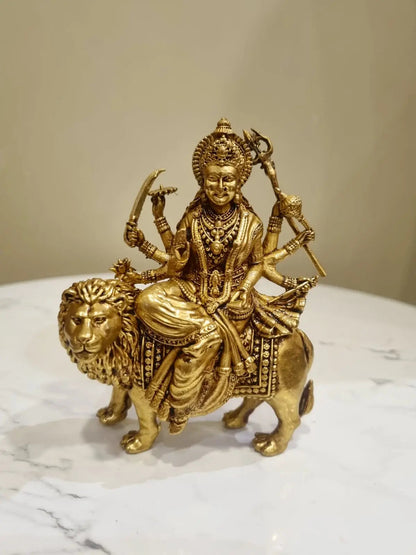 Modern Brass Lightweight Durgaa Murti | A Spiritual Accent for Indian Interiors | Lightweight Brass Durgaa Murti ( Yellow, 5.2 inch)