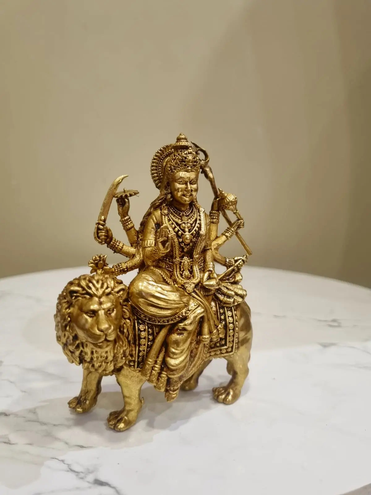 Modern Brass Lightweight Durgaa Murti | A Spiritual Accent for Indian Interiors | Lightweight Brass Durgaa Murti ( Yellow, 5.2 inch)