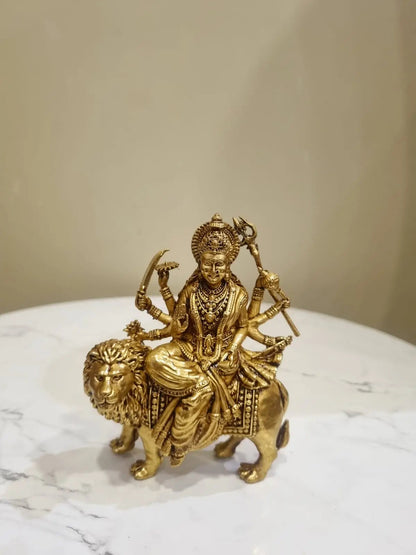 Modern Brass Lightweight Durgaa Murti | A Spiritual Accent for Indian Interiors | Lightweight Brass Durgaa Murti ( Yellow, 5.2 inch)