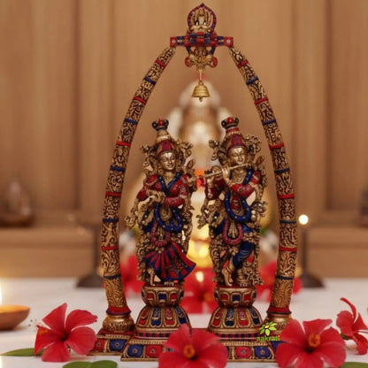 Lord Radha Krishna Temple Brass Handmade Religious Decorative Statue Sculpture | Radha Krishna Statue | Brass Decor