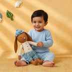 Mr Goat Plushy Toy In Teal Gingham Outfit Nestasia