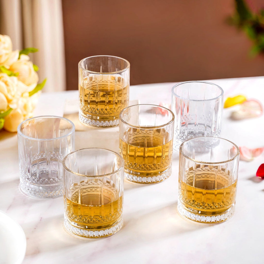 Set Of 6 Premium Ribbed Whiskey Glasses 220ml Nestasia
