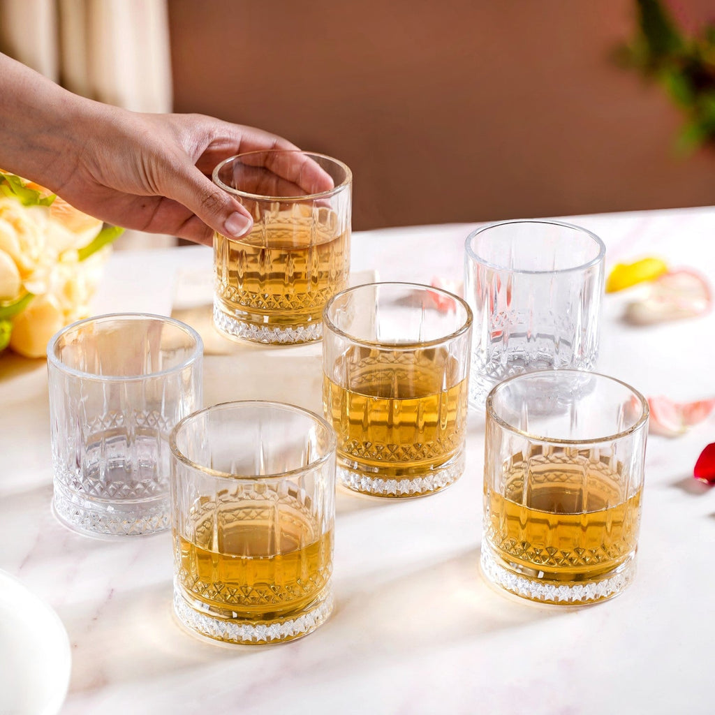 Set Of 6 Premium Ribbed Whiskey Glasses 220ml Nestasia