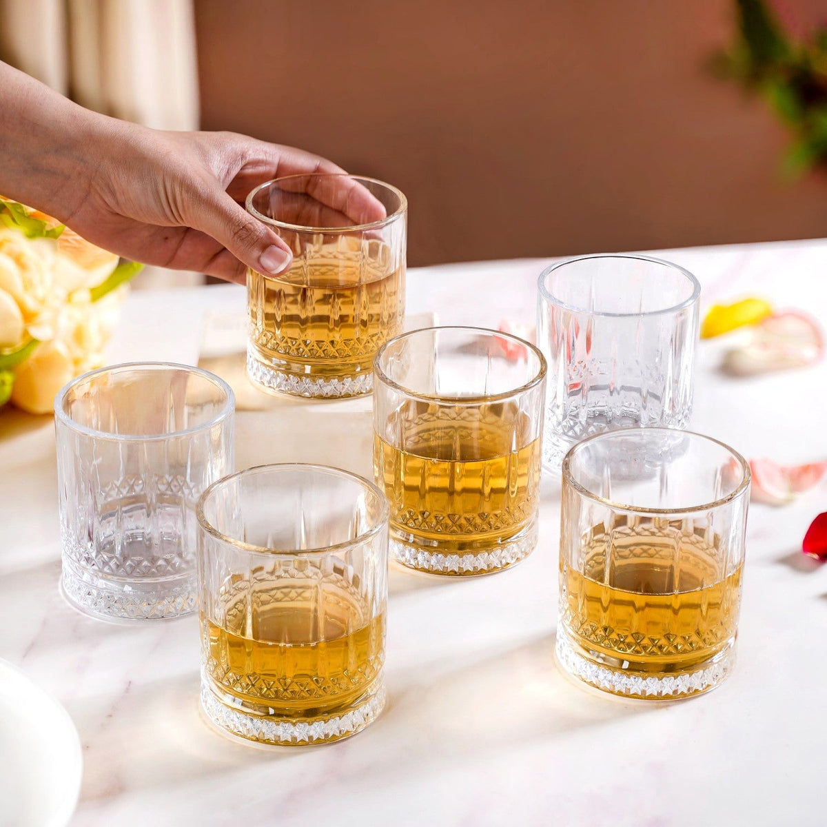 Set Of 6 Premium Ribbed Whiskey Glasses 220ml Nestasia