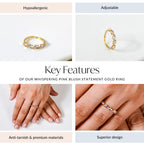Whispering Pink Blush Statement Gold Ring Nestasia