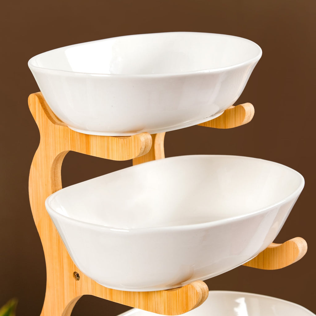White 3 Tier Ceramic Fruit Bowl With Stand Nestasia