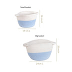 White And Blue Rope Basket Set Of 2 20cm And 18cm Nestasia