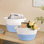 White And Blue Rope Basket Set Of 2 20cm And 18cm Nestasia