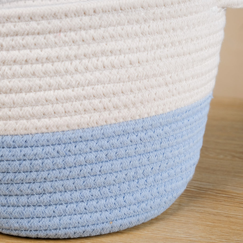White And Blue Rope Basket Set Of 2 20cm And 18cm Nestasia
