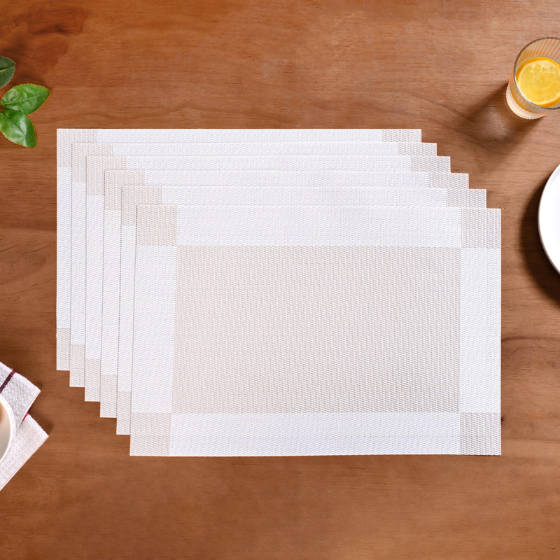 White Beige Reversible Dining Table Mats Set Of 6 Nestasia