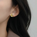 White And Gold Clustered Glowy Earrings Nestasia