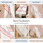Chevron Stripe Pure Cotton Throw Blanket White Nestasia