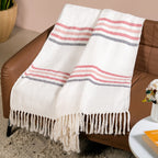 Chevron Stripe Pure Cotton Throw Blanket White Nestasia