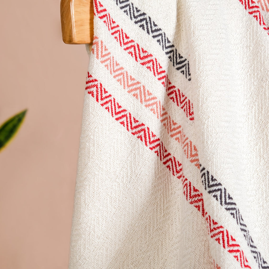 Chevron Stripe Pure Cotton Throw Blanket White Nestasia