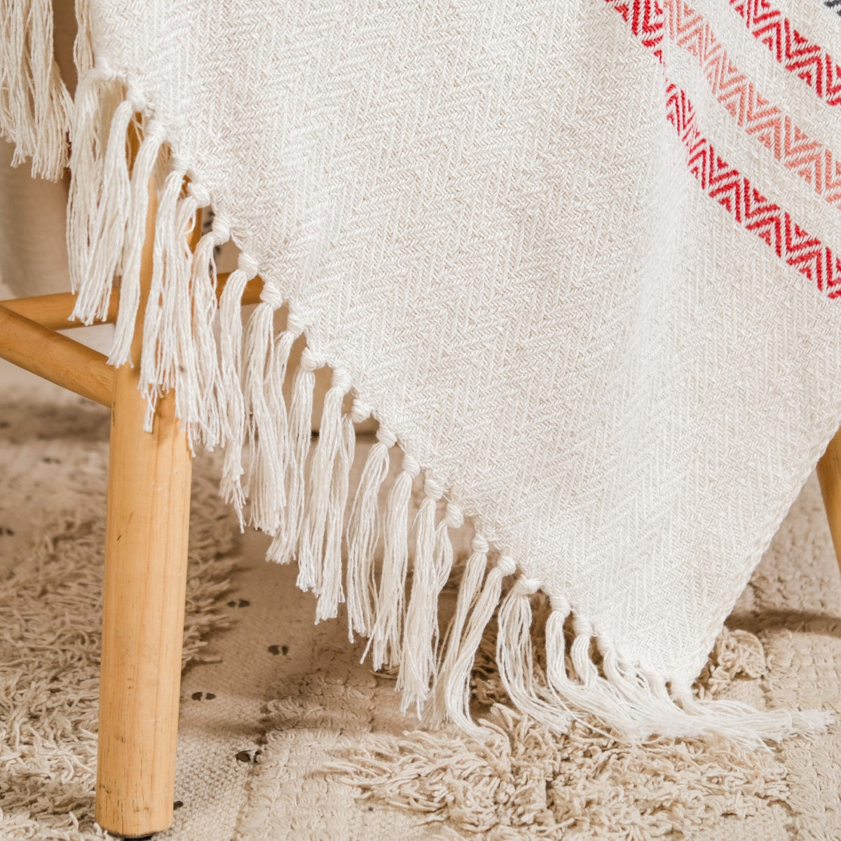 Chevron Stripe Pure Cotton Throw Blanket White Nestasia