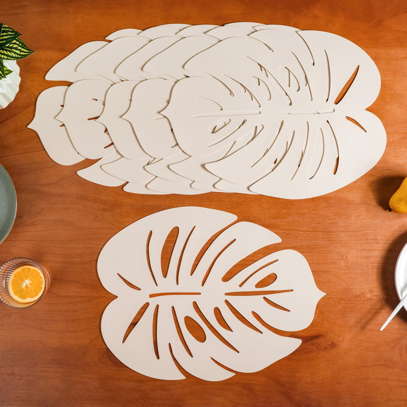 White Laser Cut Monstera Leaf Table Mat Set Of 6 Nestasia