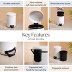 Clean Curve Metal Dustbin With Removable Bucket White 5000ml Nestasia
