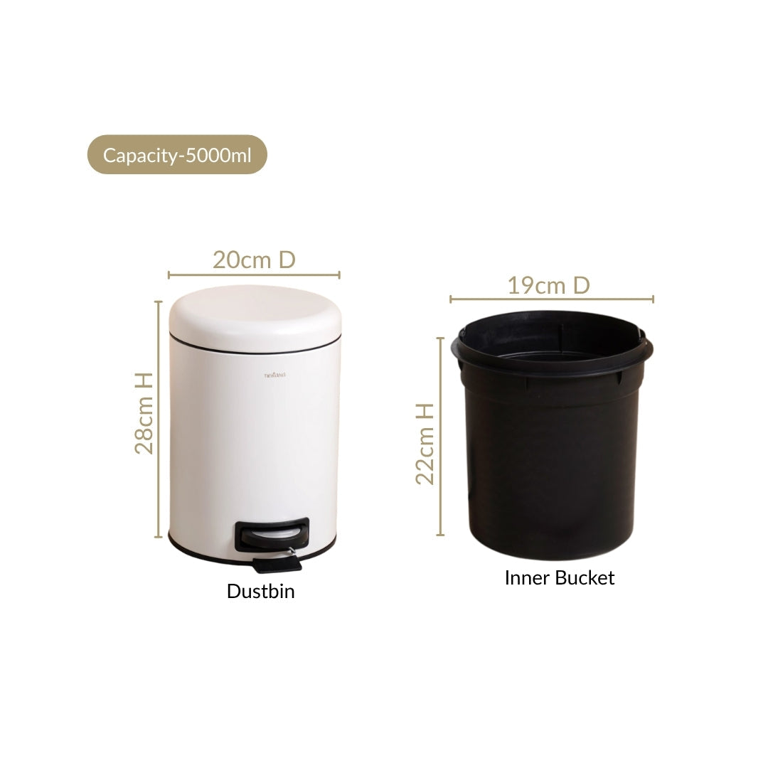 Clean Curve Metal Dustbin With Removable Bucket White 5000ml Nestasia