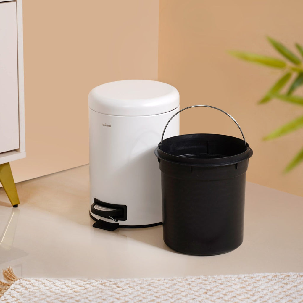 Clean Curve Metal Dustbin With Removable Bucket White 5000ml Nestasia