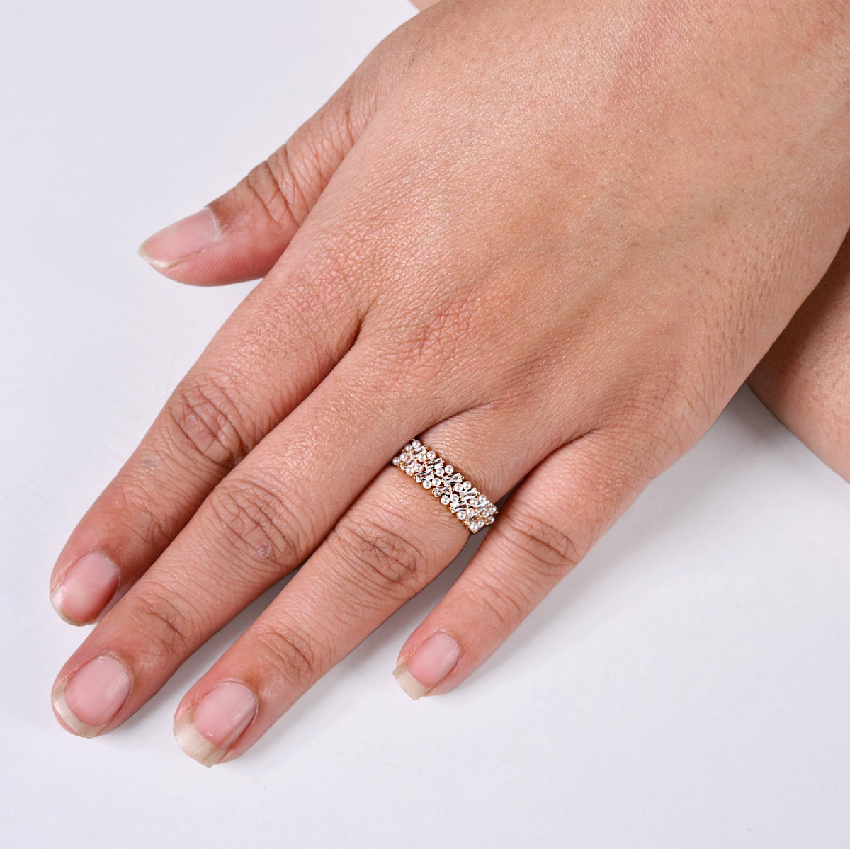 White Pearl Blossom Gold Ring Nestasia
