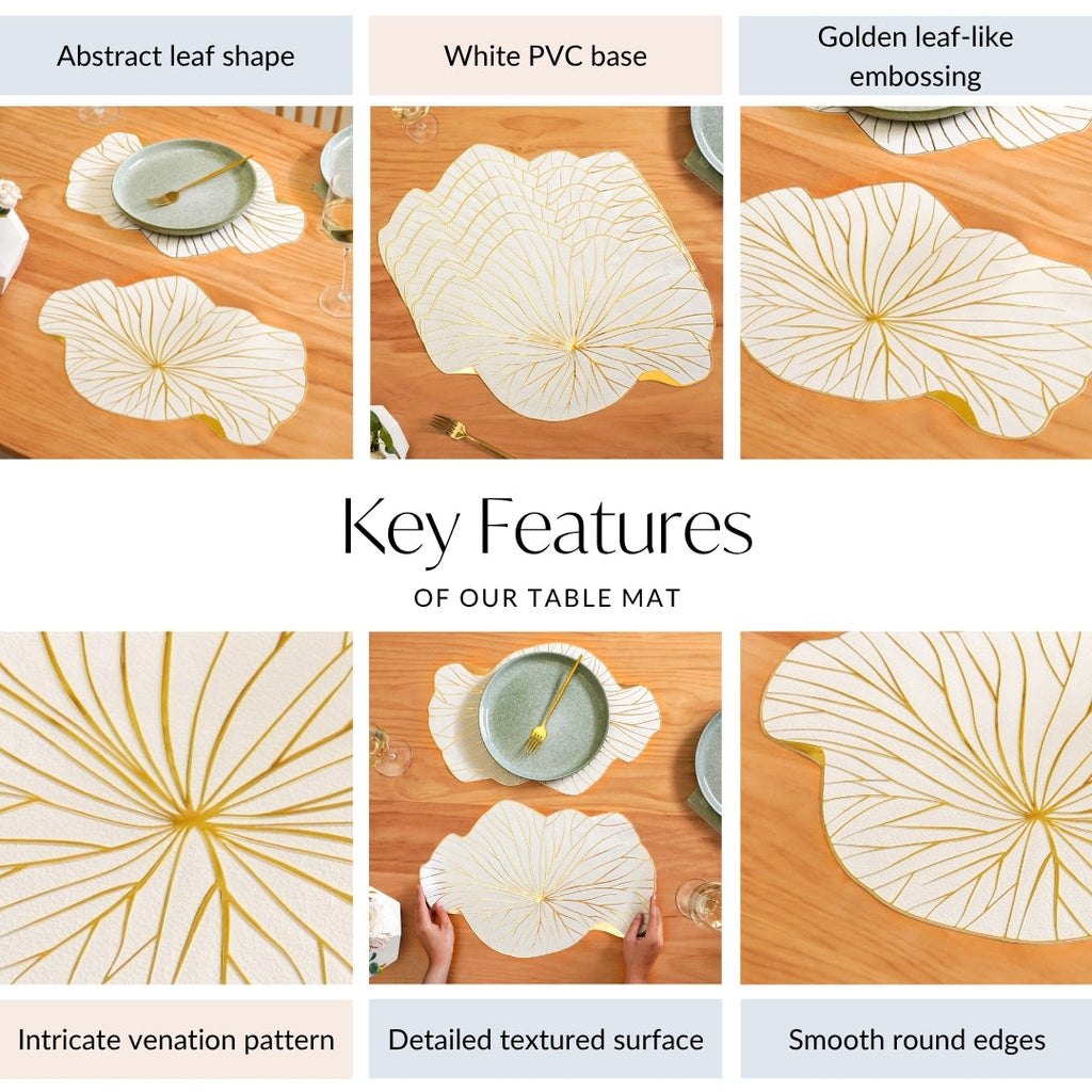 White Gold Lotus Leaf Dinner Table Mat Set Of 6 Nestasia